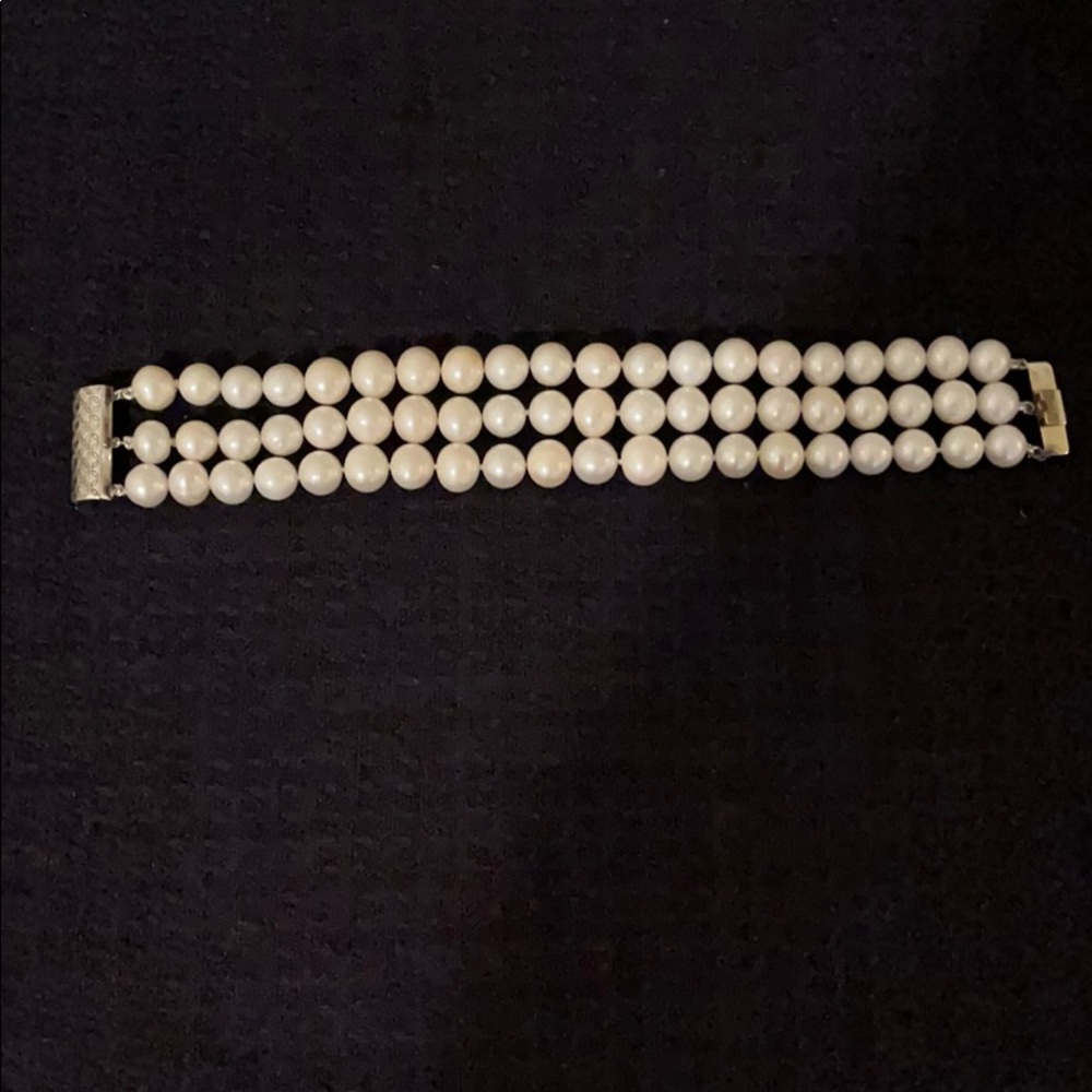 Sterling Freshwater Cultured Pearl 3 Row Bracelet